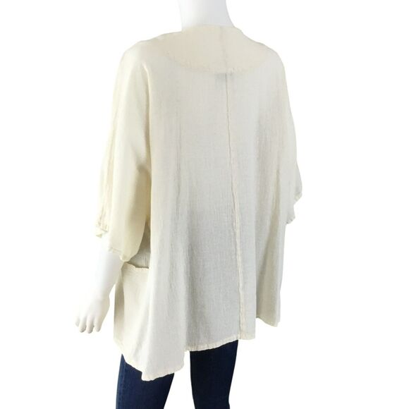 Oh My Gauze! Blouse Top Cream One Size Full Figure Patch Pocket Pearl Button - Picture 7 of 16